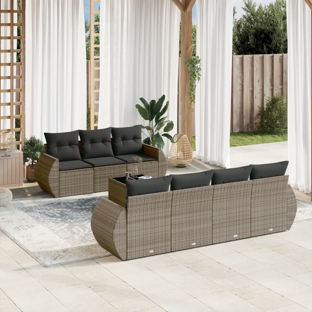 Set Divano da Giardino 8 pz con Cuscini Grigio in Polyrattan - homemem39