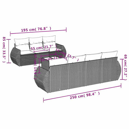 Set Divani da Giardino 8 pz con Cuscini Grigio in Polyrattan | homemem39