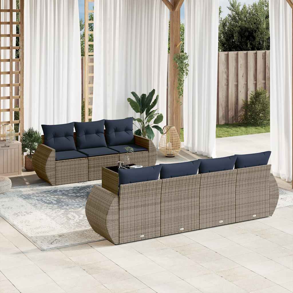 Set Divani da Giardino 8 pz con Cuscini Grigio in Polyrattan | homemem39