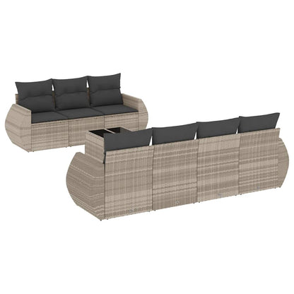 Set Divano da Giardino 8pz con Cuscini Grigio Chiaro Polyrattan | homemem39