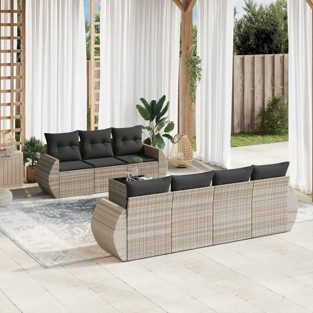 Set Divano da Giardino 8pz con Cuscini Grigio Chiaro Polyrattan | homemem39