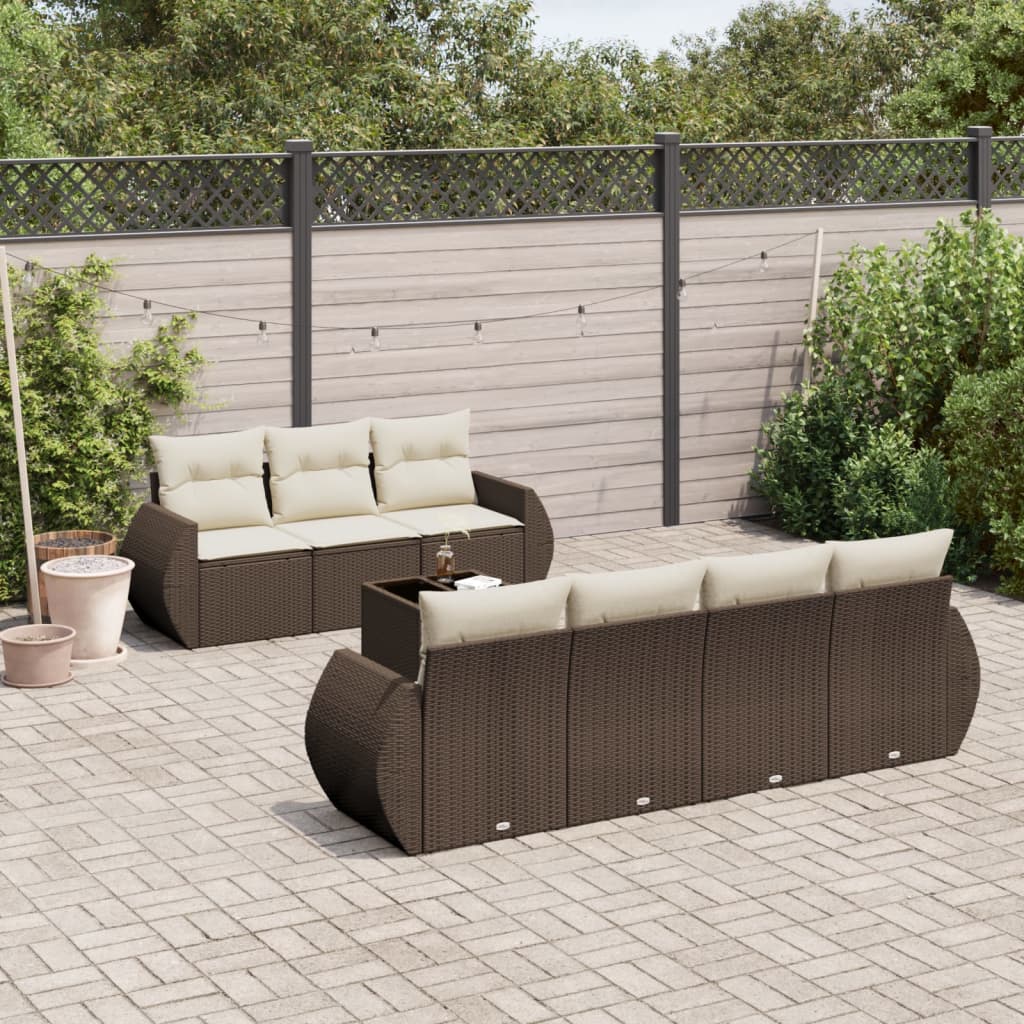 Set Divani da Giardino 8 pz con Cuscini Marrone in Polyrattan - homemem39