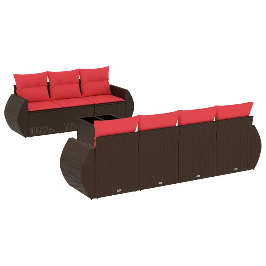 Set Divani da Giardino 8 pz con Cuscini Marrone in Polyrattan | homemem39