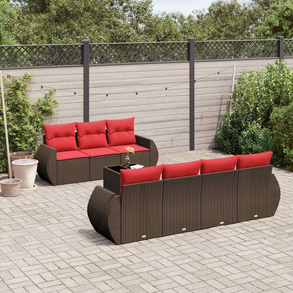 Set Divani da Giardino 8 pz con Cuscini Marrone in Polyrattan | homemem39