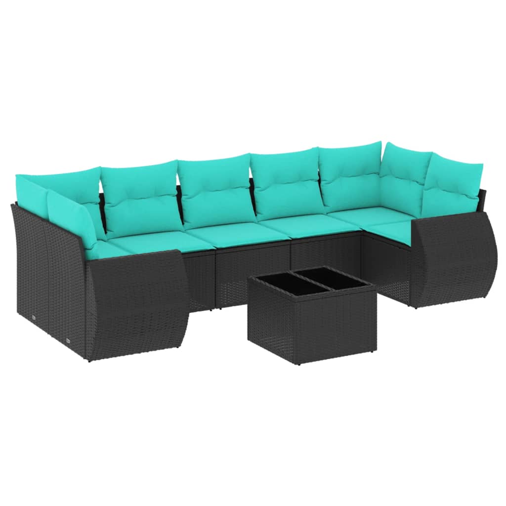 Set Divani da Giardino 8 pz con Cuscini Nero in Polyrattan | homemem39