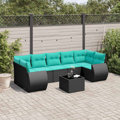 Set Divani da Giardino 8 pz con Cuscini Nero in Polyrattan