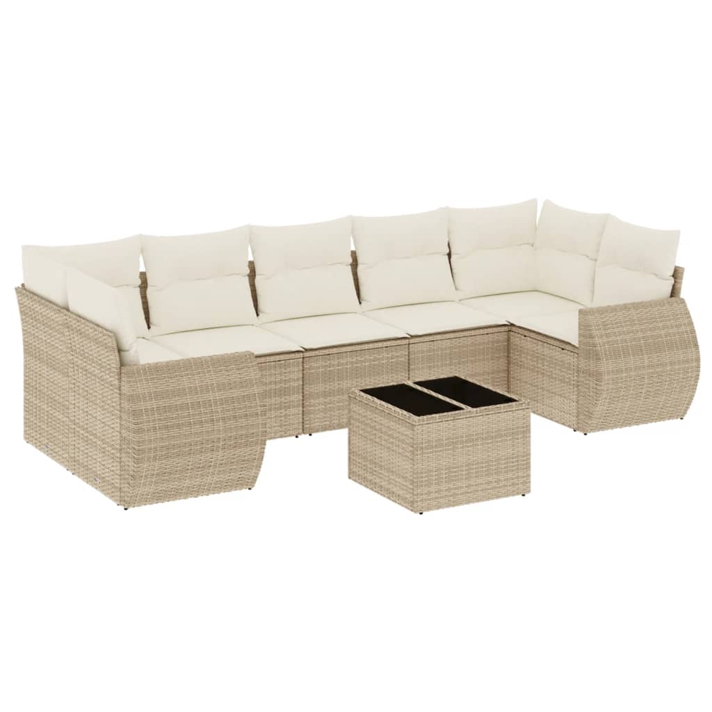 Set Divano da Giardino 8 pz con Cuscini Beige in Polyrattan - homemem39