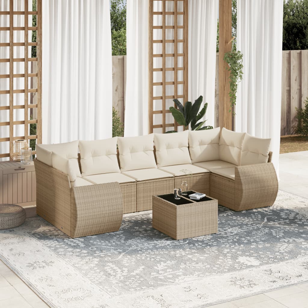 Set Divano da Giardino 8 pz con Cuscini Beige in Polyrattan - homemem39