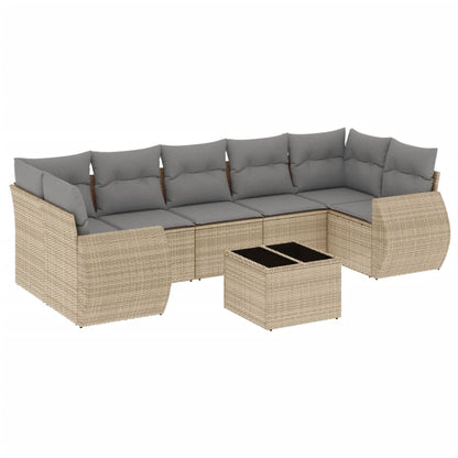 Set Divano da Giardino 8 pz con Cuscini Beige in Polyrattan