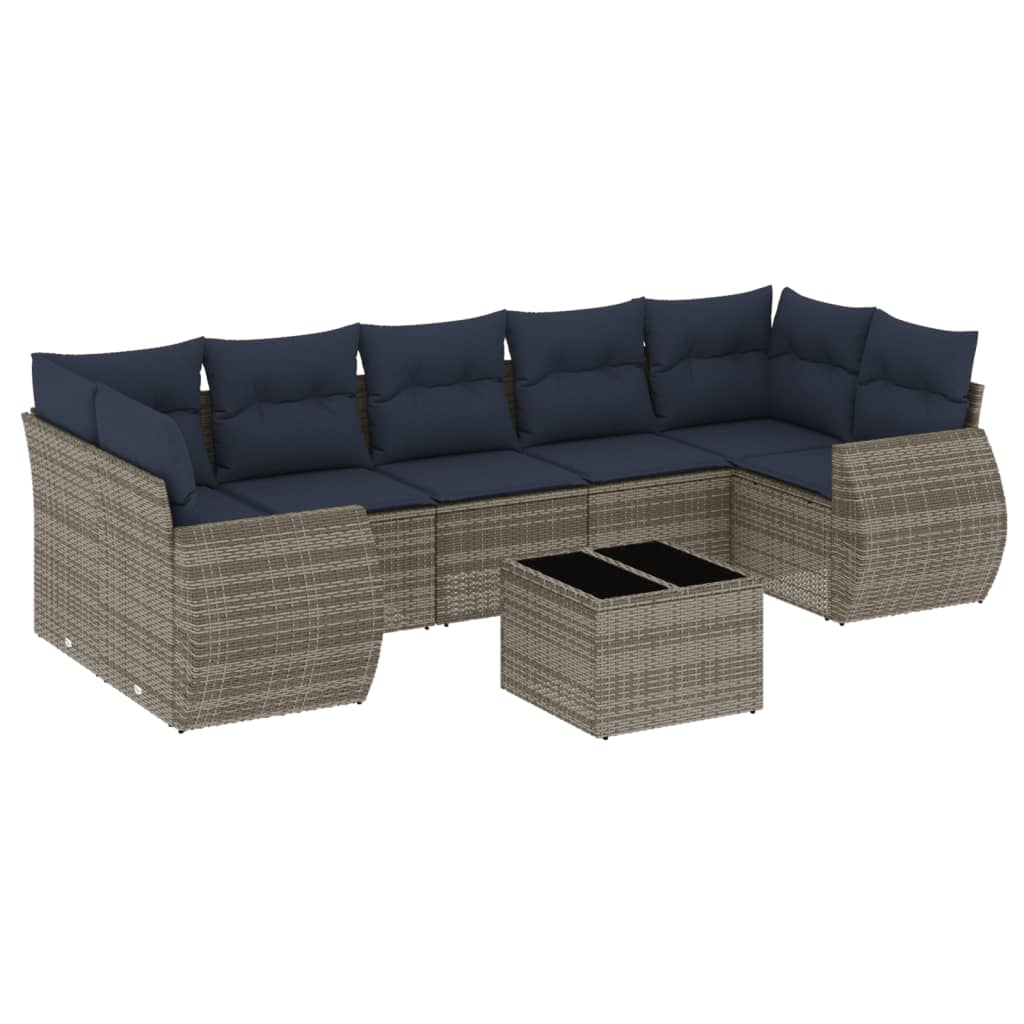 Set Divani da Giardino 8 pz con Cuscini Grigio in Polyrattan | homemem39
