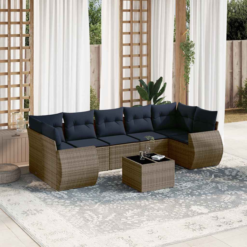 Set Divani da Giardino 8 pz con Cuscini Grigio in Polyrattan | homemem39