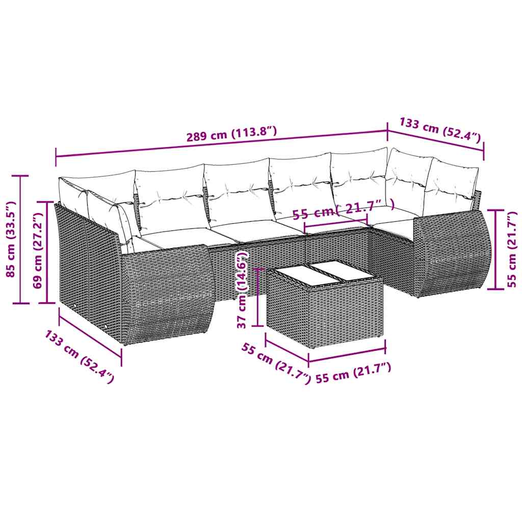 Set Divano da Giardino 8pz con Cuscini Grigio Chiaro Polyrattan | homemem39