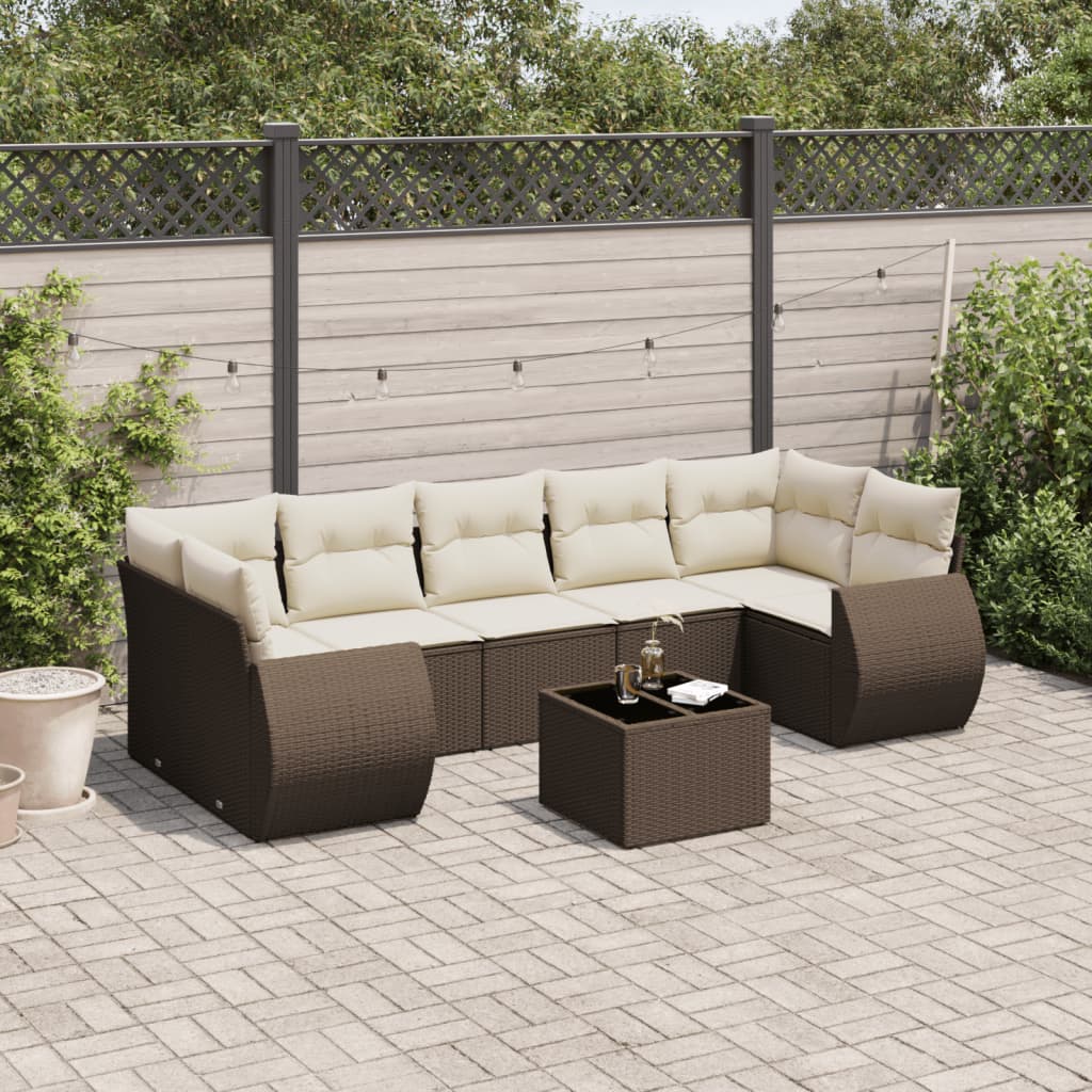 Set Divani da Giardino 8 pz con Cuscini Marrone in Polyrattan | homemem39