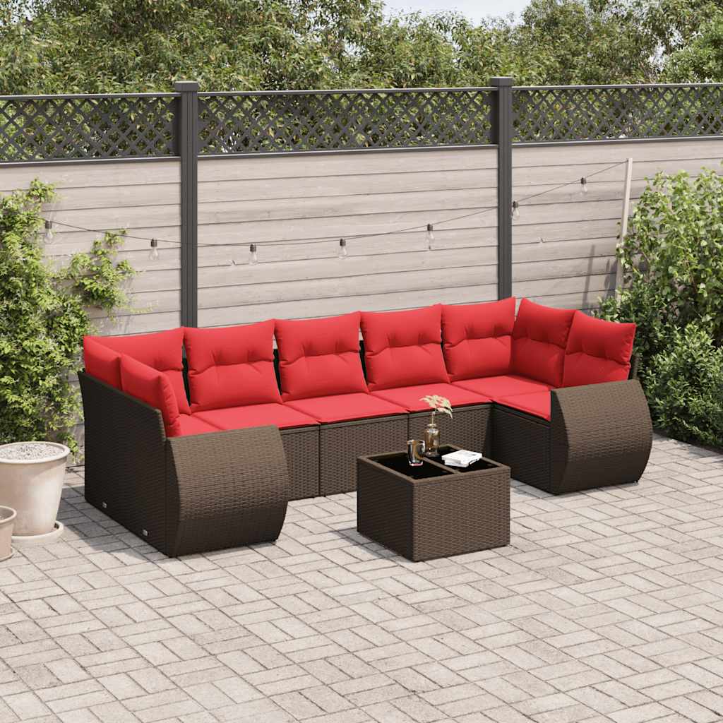 Set Divani da Giardino 8 pz con Cuscini Marrone in Polyrattan | homemem39
