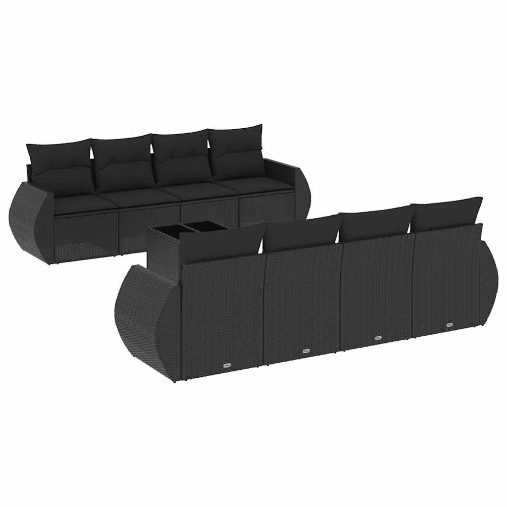 Set Divani da Giardino 9 pz con Cuscini Nero in Polyrattan | homemem39