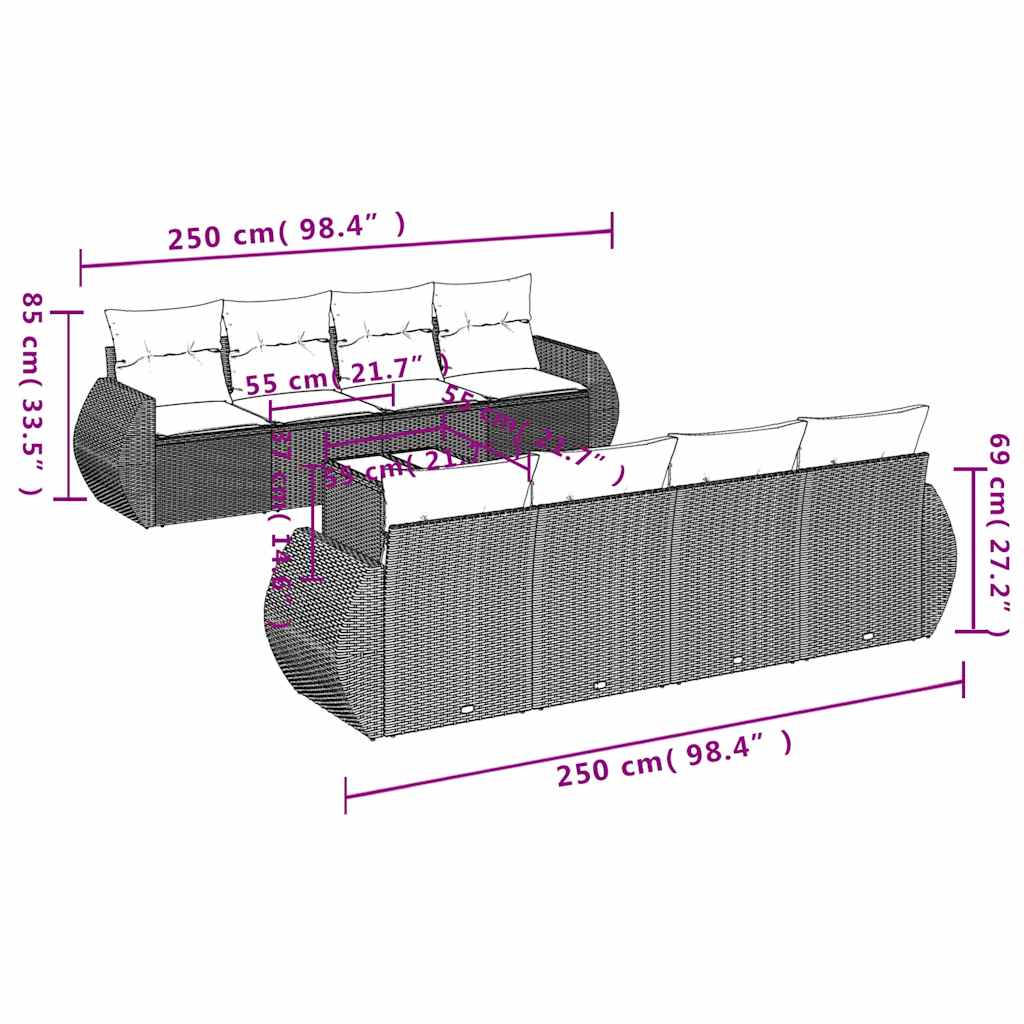 Set Divani da Giardino 9 pz con Cuscini Nero in Polyrattan | homemem39