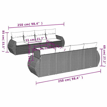 Set Divani da Giardino 9 pz con Cuscini Nero in Polyrattan | homemem39