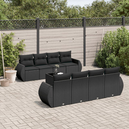 Set Divani da Giardino 9 pz con Cuscini Nero in Polyrattan - homemem39