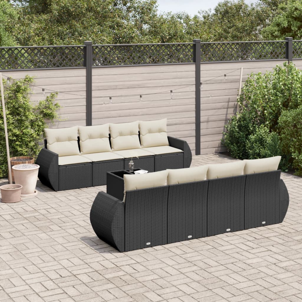 Set Divani da Giardino 9 pz con Cuscini Nero in Polyrattan | homemem39