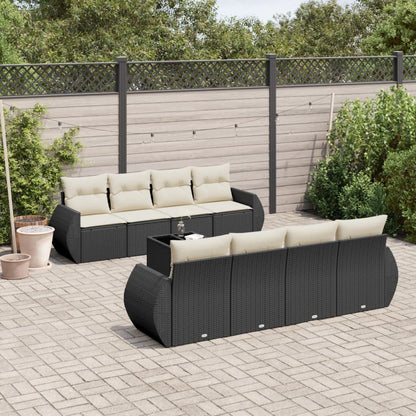 Set Divani da Giardino 9 pz con Cuscini Nero in Polyrattan | homemem39