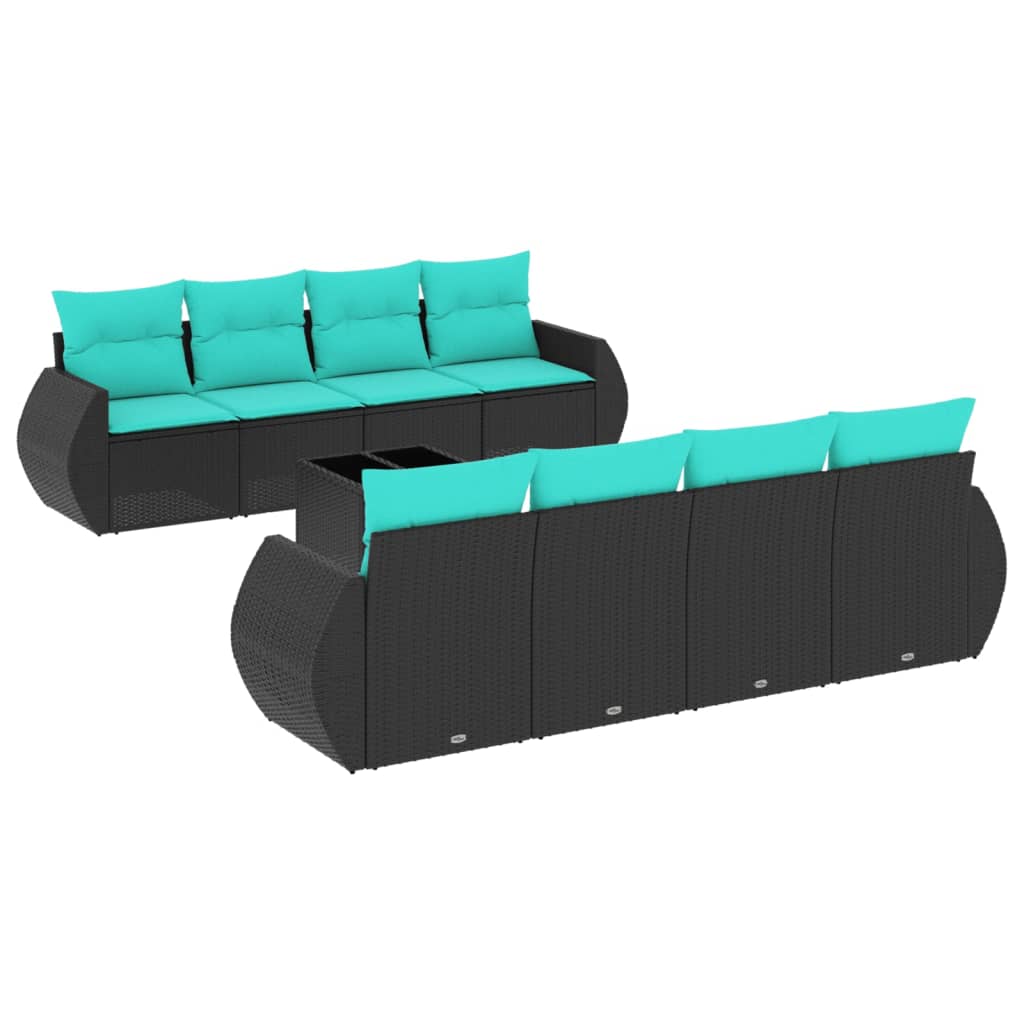 Set Divani da Giardino 9 pz con Cuscini Nero in Polyrattan | homemem39