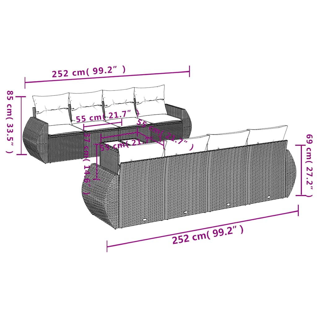 Set Divani da Giardino 9 pz con Cuscini Nero in Polyrattan | homemem39