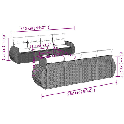 Set Divani da Giardino 9 pz con Cuscini Nero in Polyrattan | homemem39