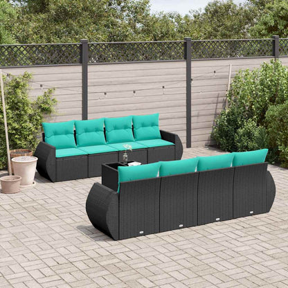 Set Divani da Giardino 9 pz con Cuscini Nero in Polyrattan | homemem39
