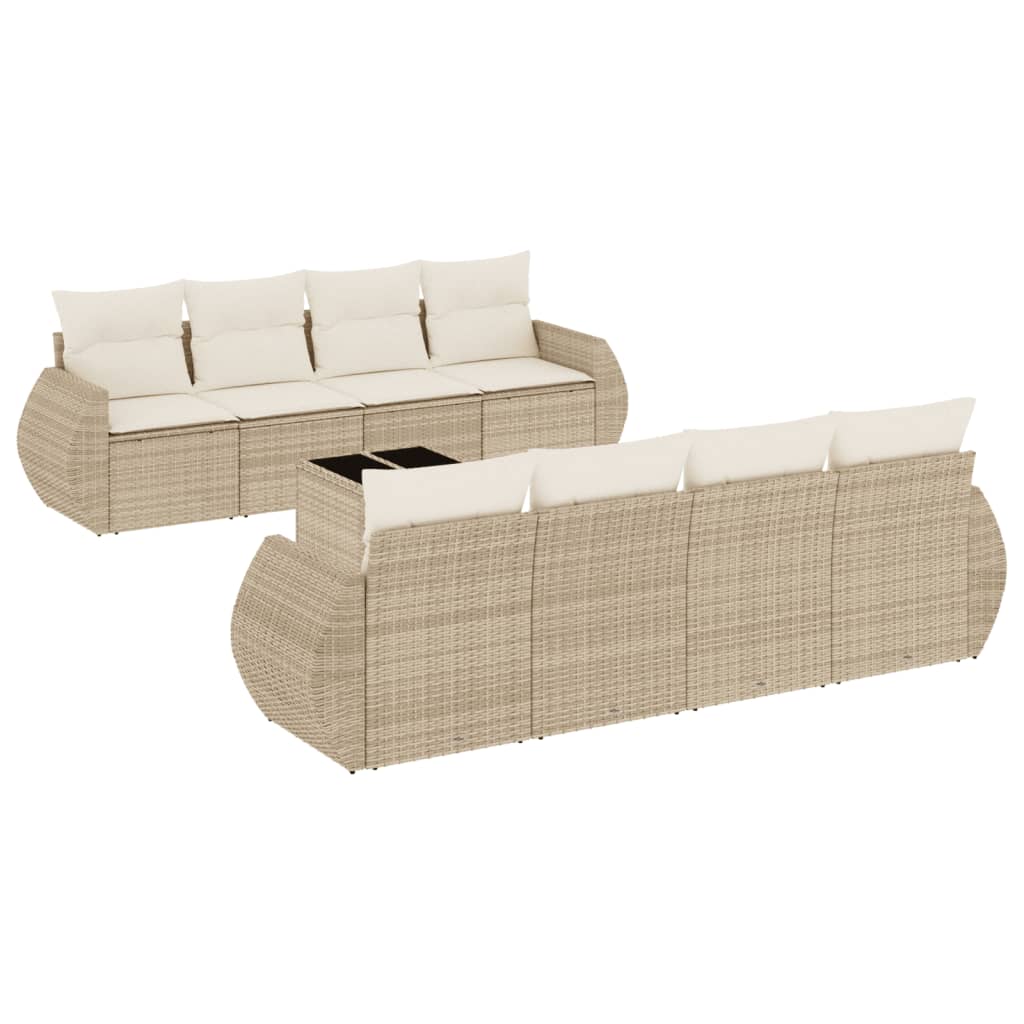 Set Divano da Giardino 9 pz con Cuscini Beige in Polyrattan | homemem39