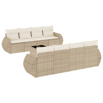 Set Divano da Giardino 9 pz con Cuscini Beige in Polyrattan | homemem39