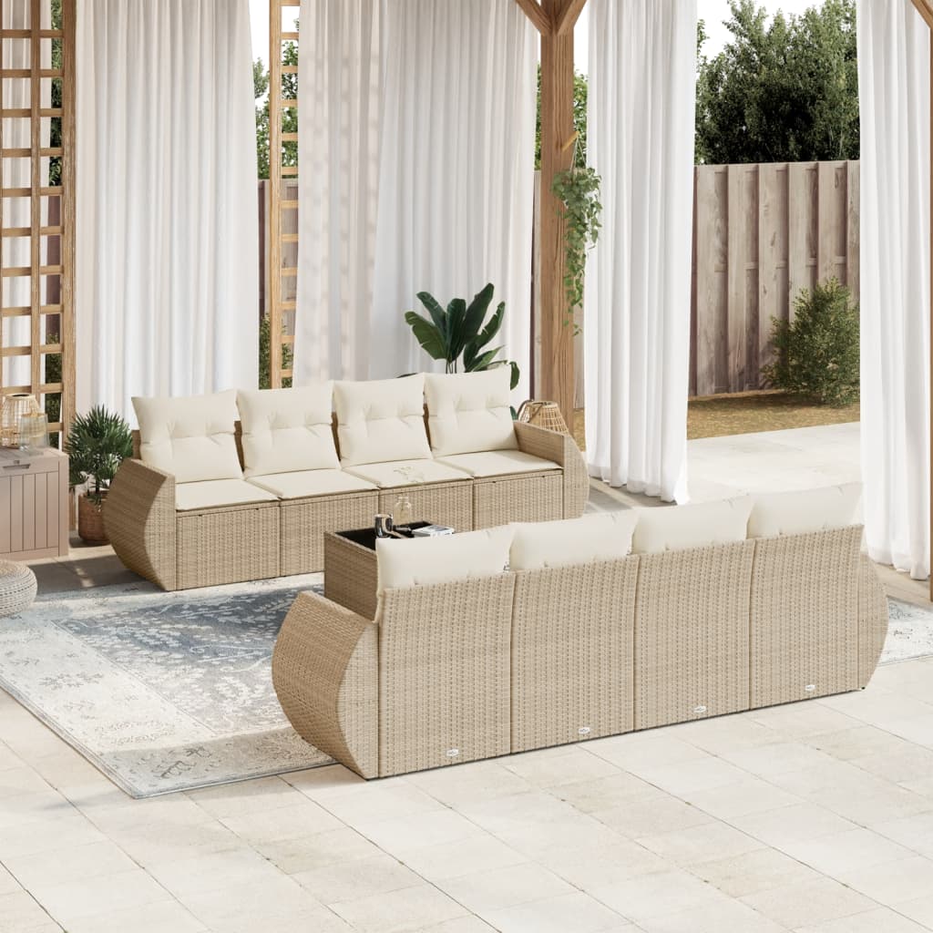 Set Divano da Giardino 9 pz con Cuscini Beige in Polyrattan | homemem39