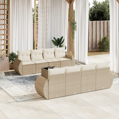 Set Divano da Giardino 9 pz con Cuscini Beige in Polyrattan | homemem39