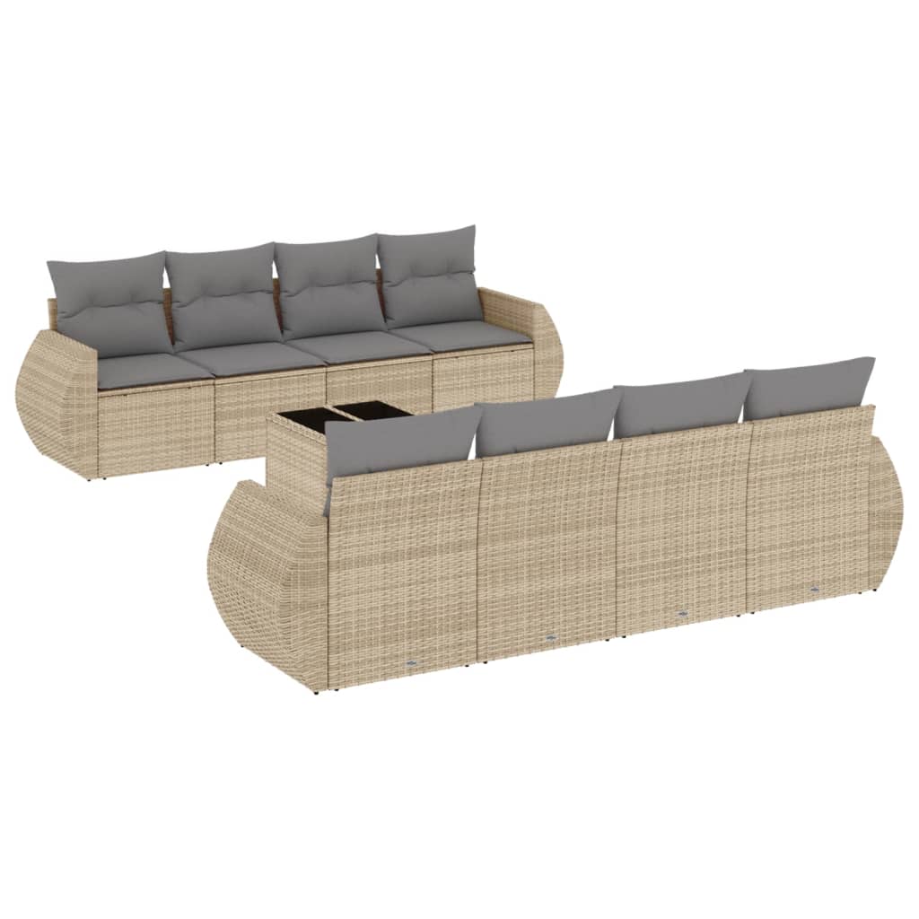 Set Divano da Giardino 9 pz con Cuscini Beige in Polyrattan | homemem39