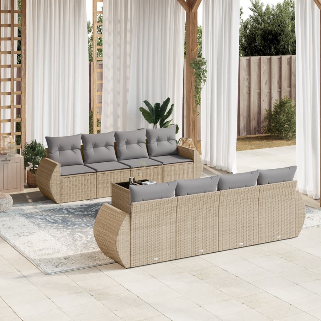 Set Divano da Giardino 9 pz con Cuscini Beige in Polyrattan | homemem39