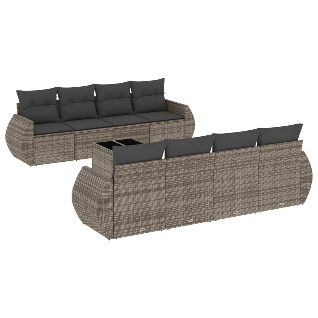 Set Divano da Giardino 9 pz con Cuscini Grigio in Polyrattan | homemem39