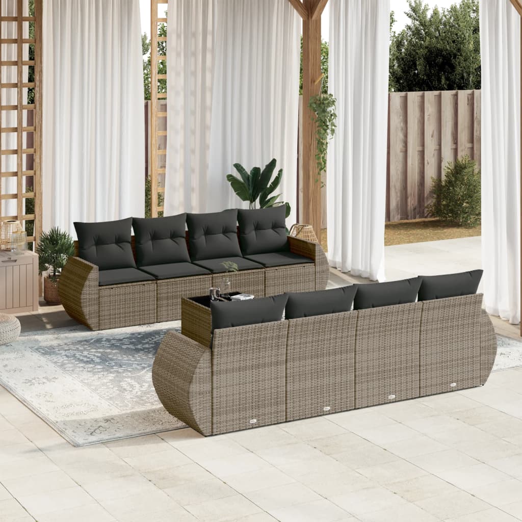 Set Divano da Giardino 9 pz con Cuscini Grigio in Polyrattan | homemem39