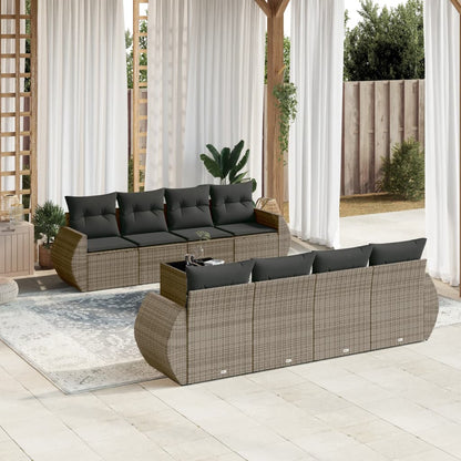 Set Divano da Giardino 9 pz con Cuscini Grigio in Polyrattan | homemem39
