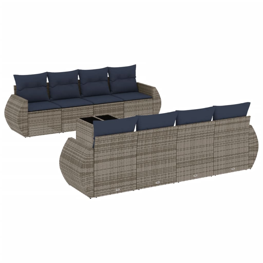 Set Divani da Giardino 9 pz con Cuscini Grigio in Polyrattan | homemem39