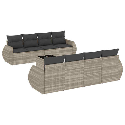 Set Divano da Giardino 9pz con Cuscini Grigio Chiaro Polyrattan | homemem39