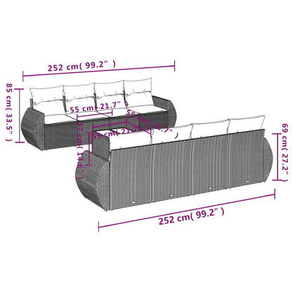 Set Divano da Giardino 9pz con Cuscini Grigio Chiaro Polyrattan | homemem39