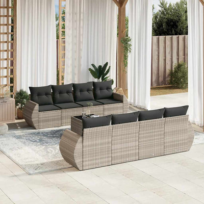 Set Divano da Giardino 9pz con Cuscini Grigio Chiaro Polyrattan | homemem39
