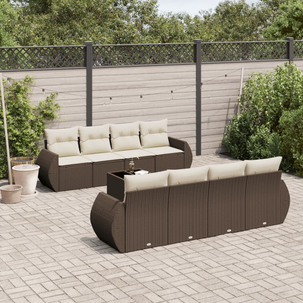 Set Divani da Giardino 9pz con Cuscini Marrone in Polyrattan | homemem39