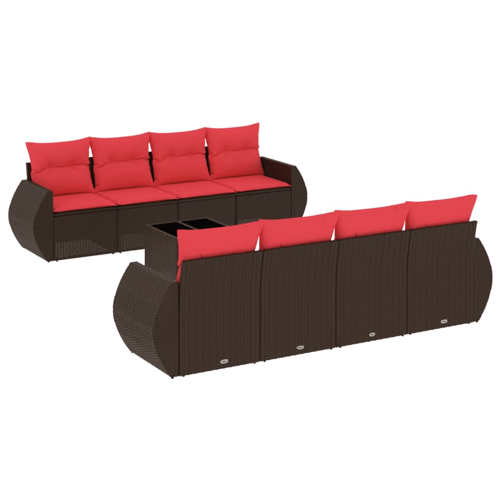 Set Divani da Giardino 9 pz con Cuscini Marrone in Polyrattan | homemem39