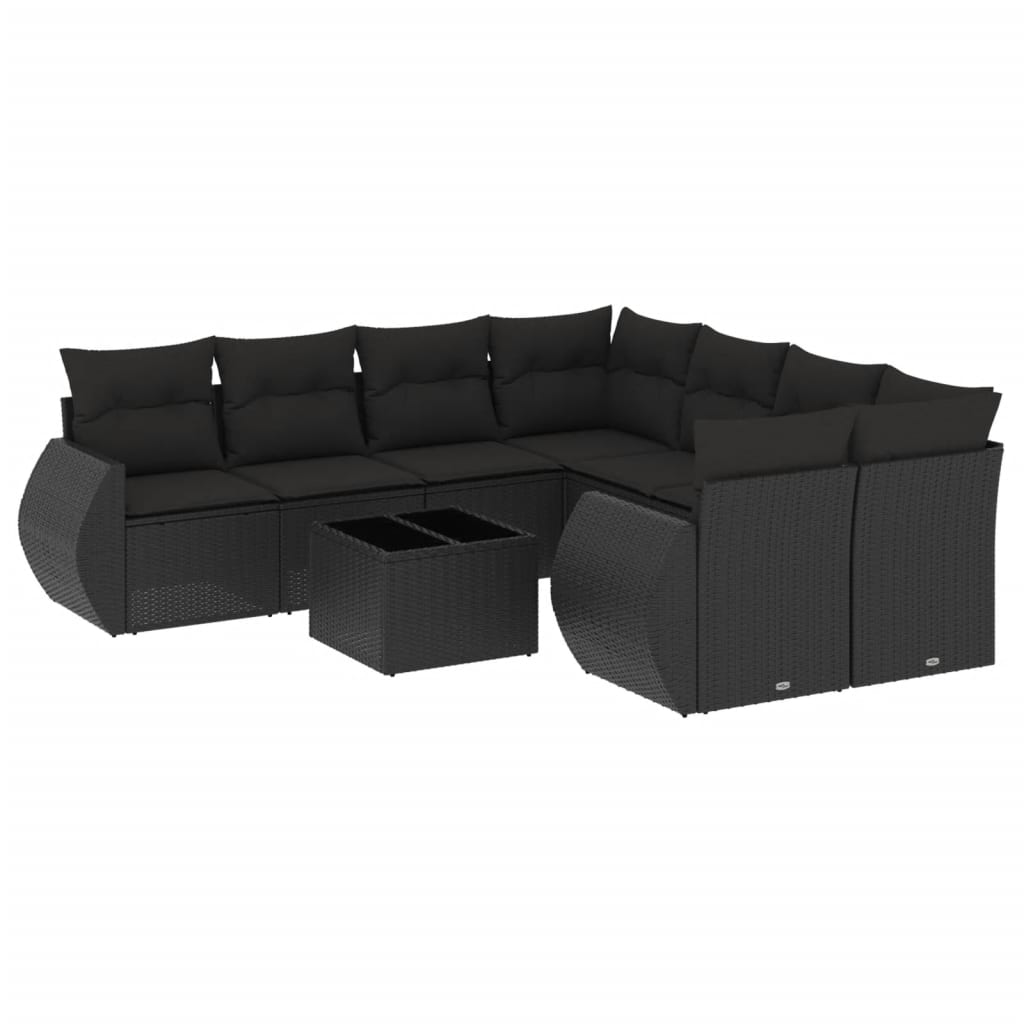 Set Divani da Giardino 9 pz con Cuscini Nero in Polyrattan | homemem39