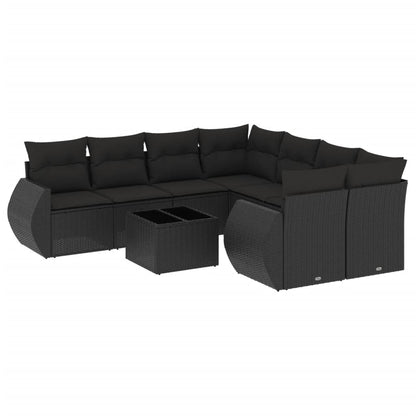 Set Divani da Giardino 9 pz con Cuscini Nero in Polyrattan | homemem39