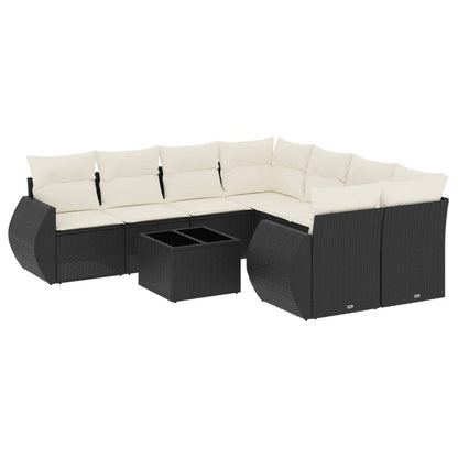 Set Divani da Giardino 9 pz con Cuscini Nero in Polyrattan - homemem39