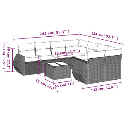 Set Divani da Giardino 9 pz con Cuscini Nero in Polyrattan | homemem39