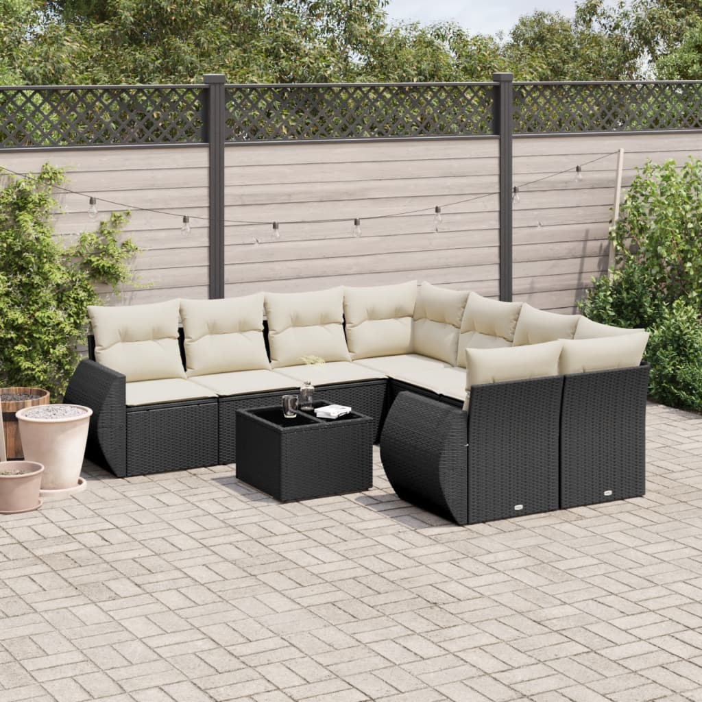 Set Divani da Giardino 9 pz con Cuscini Nero in Polyrattan | homemem39