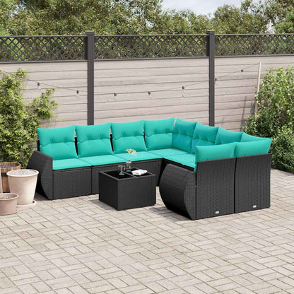 Set Divani da Giardino 9 pz con Cuscini Nero in Polyrattan | homemem39