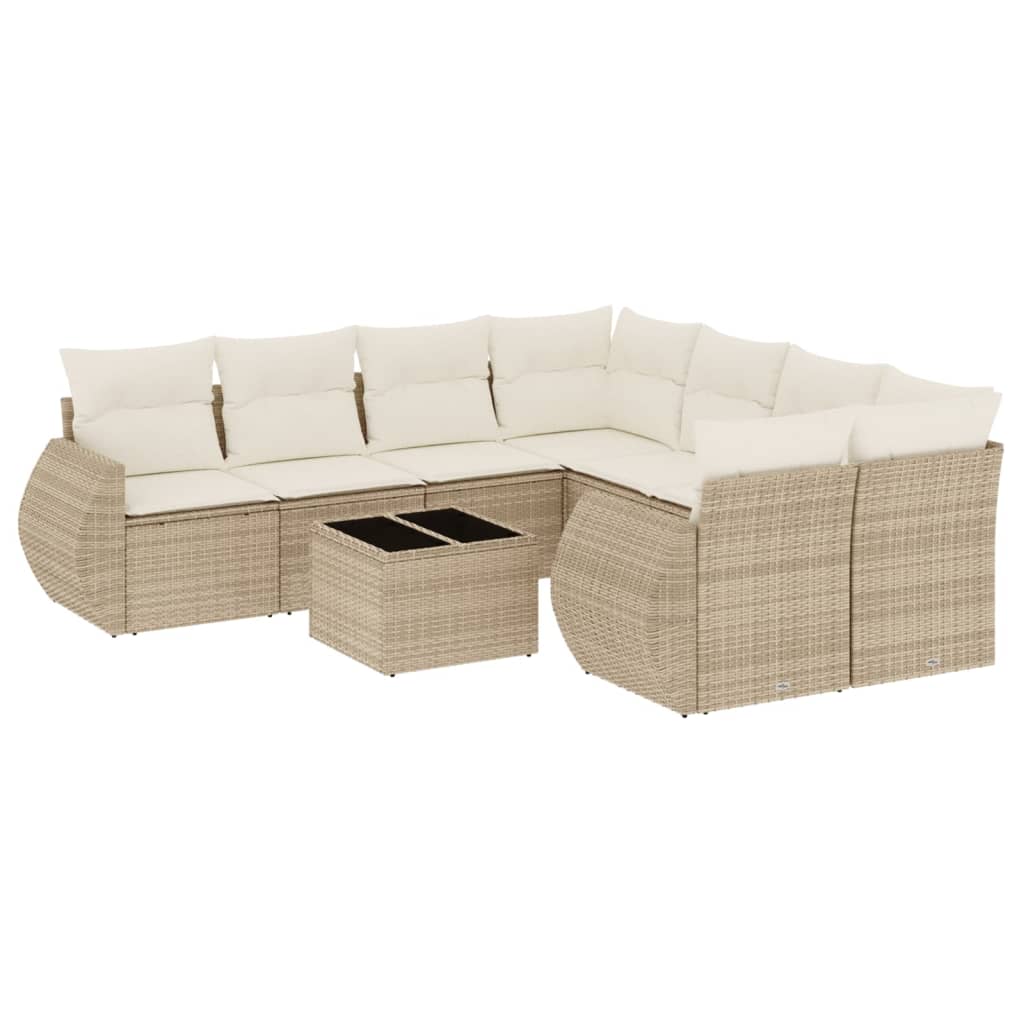 Set Divano da Giardino 9 pz con Cuscini Beige in Polyrattan | homemem39